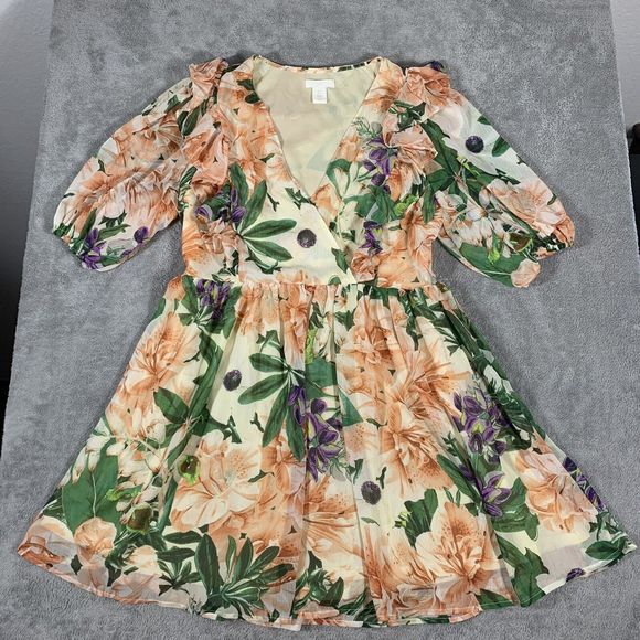 H&M Floral Ruffle Colorful Fit & Flare Dress Size Small Women’s - Picture 16 of 16